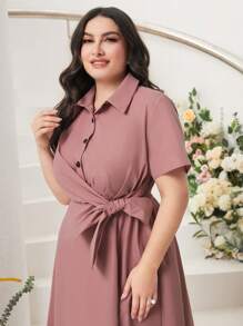 Mulvari Plus Knot Side Shirt Dress - Pink - View 4