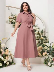 Mulvari Plus Knot Side Shirt Dress - Pink - View 5