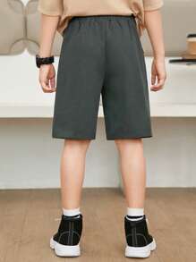 SHEIN Tween Boys' Vacation Style Patch Design 3d Cargo Style Pocket Straight Woven Shorts - Dark Grey - View 2