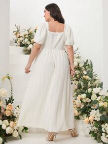 Modelyn Plus Square Neck Puff Sleeve Dress - Beige - View 2