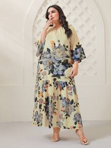 Al Najma Plus Floral Print Ruffle Hem Smock Dress - Multicolor - View 1