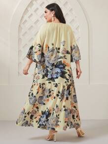 Al Najma Plus Floral Print Ruffle Hem Smock Dress - Multicolor - View 2