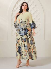 Al Najma Plus Floral Print Ruffle Hem Smock Dress - Multicolor - View 3