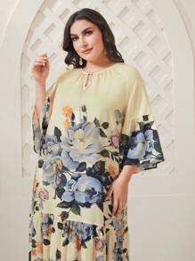 Al Najma Plus Floral Print Ruffle Hem Smock Dress - Multicolor - View 4