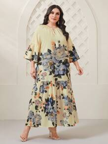 Al Najma Plus Floral Print Ruffle Hem Smock Dress - Multicolor - View 5