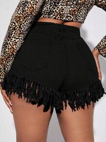 SHEIN SXY Plus Fringe Hem Denim Shorts