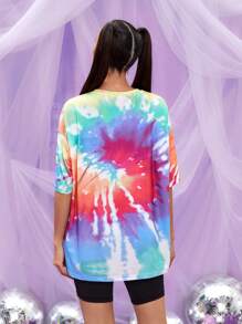 THE POWERPUFF GIRLS X SHEIN 紮染卡通圖案落肩T恤 - 彩色 - 查看 2