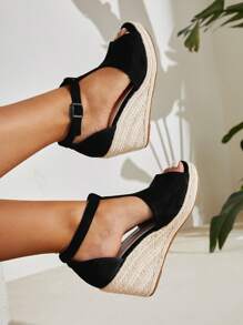Styleloop Phụ nữ Giày dép Kỳ nghỉ Đen Dây đeo mắt cá chân Nêm Đồ trang trí khóa Nhẹ Faux Suede Espadrille Giày dép Cho mùa xuân Và Mùa hè - màu đen - Xem 7