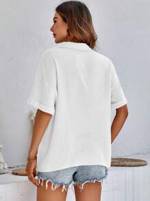 Breezaya Solid Drop Shoulder Pocket Patched Shirt - White - View 2
