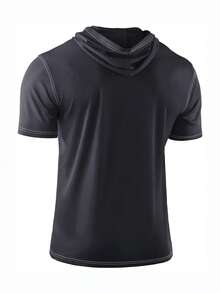 Manfinity Sport Corelite Hombres Camiseta deportiva unicolor con capucha - Negro - Ver 2