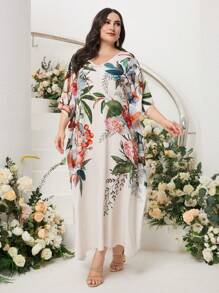 Al Najma 大碼印花下擺開叉連衣裙 - 白色 - 查看 5