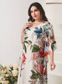 Al Najma 大碼印花下擺開叉連衣裙 - 白色 - 查看 6