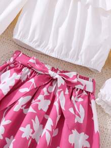 SHEIN Tween Girl Floral Print Ruffle Trim Flounce Sleeve Dress - Multicolor - View 4