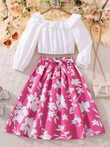 SHEIN Tween Girl Floral Print Ruffle Trim Flounce Sleeve Dress - Multicolor - View 8