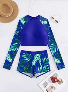 热带印花插肩袖防晒衣 夏日海滩 - 藍色 - 查看 7