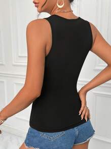SHEIN Privé Top tank unicolor ribete en abanico - Negro - Ver 2