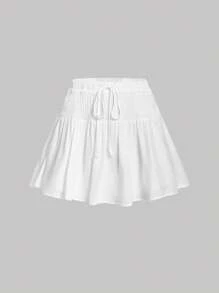 SHEIN MOD Váy nữ Dây kéo màu trơn Giải trí - trắng - Xem 1