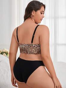 大碼豹紋蕾絲拼接無鋼圈內衣 - 彩色 - 查看 2