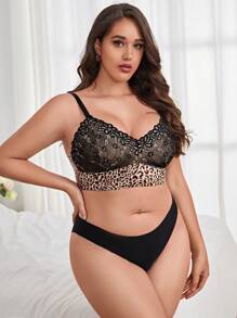 大碼豹紋蕾絲拼接無鋼圈內衣 - 彩色 - 查看 5