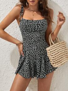 Soleia Ditsy Floral Print Tie Shoulder Cami Romper