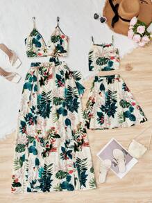 SHEIN Toddler Girls 1pc Tropical Print Cami Top & 1pc Skirt - Multicolor - View 3