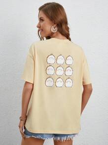 SHEIN X MOLANG Cartoon Graphic Drop Shoulder Tee - Apricot - View 2