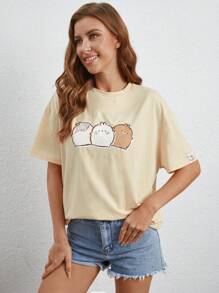 SHEIN X MOLANG Cartoon Graphic Drop Shoulder Tee - Apricot - View 6