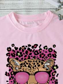 SHEIN LUNE Camiseta con estampado de leopardo - Rosa Pálido - Ver 4