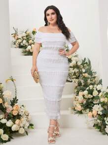 Modelyn Plus Off Shoulder Bodycon Dress - White - View 3