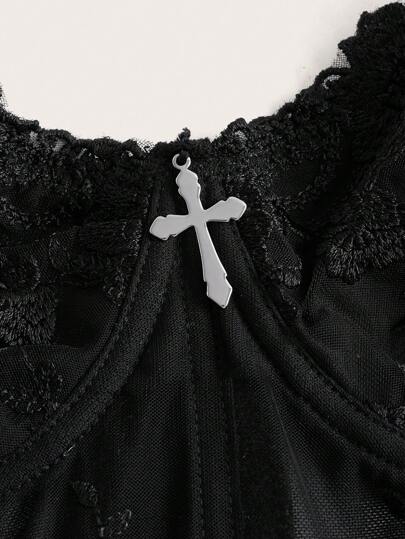 Goth Floral Lace Tube Top Bustier Top