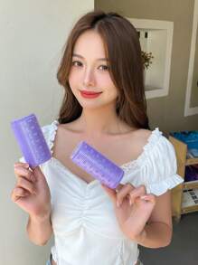 DAZY Rodillo de autoagarre fácil de usar, rodillo de pelo de plástico de 2 piezas para el casero - Morado - Ver 5