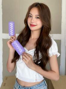 DAZY Rodillo de autoagarre fácil de usar, rodillo de pelo de plástico de 2 piezas para el casero - Morado - Ver 6