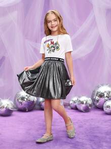 THE POWERPUFF GIRLS X SHEIN 女大童1入組卡通和字母圖案連衣裙 - 彩色 - 查看 1