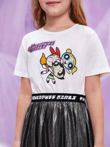 THE POWERPUFF GIRLS X SHEIN 女大童1入組卡通和字母圖案連衣裙 - 彩色 - 查看 6