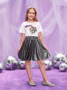 THE POWERPUFF GIRLS X SHEIN 女大童1入組卡通和字母圖案連衣裙 - 彩色 - 查看 7