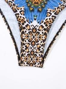 Leopard Print Crisscross Backless One Piece Swimsuit - Multicolor - View 6
