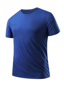SHEIN Daily&Casual Men Solid Crew Neck Sports Tee - Blue - View 1