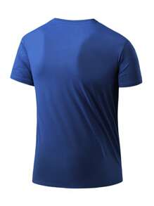 SHEIN Daily&Casual Men Solid Crew Neck Sports Tee - Blue - View 2