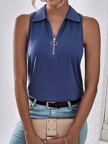 EMERY ROSE 半拉鏈背心上衣 - 藏蓝色 - 查看 5