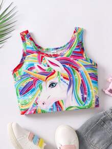 SHEIN 小女童獨角獸印花背心上衣 - 彩色 - 查看 1