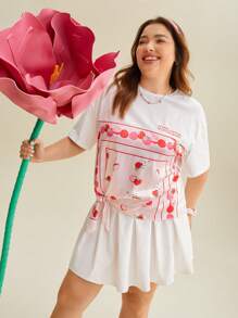 SHEIN X MOLANG Áo thun Plus size Lá thư Rau quả Giải trí - trắng - Xem 1