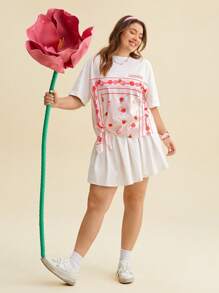 SHEIN X MOLANG Áo thun Plus size Lá thư Rau quả Giải trí - trắng - Xem 7