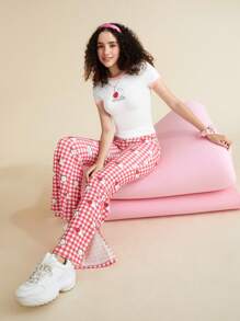 SHEIN X MOLANG 卡通和字母圖案滾邊T恤 - 白色 - 查看 5