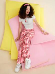 SHEIN X MOLANG 卡通和字母圖案滾邊T恤 - 白色 - 查看 7