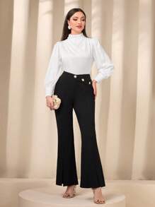 Modelyn 紐扣細節下擺開叉喇叭褲 - 黑色 - 查看 5