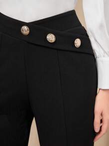 Modelyn 紐扣細節下擺開叉喇叭褲 - 黑色 - 查看 6