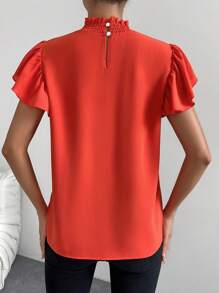 SHEIN Privé 褶邊領蝴蝶袖襯衫 - 橘色 - 查看 2