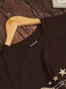 INAWLY Cattle And Letter Graphic Tee Graphic Tees Women Tops - Brown - View 4