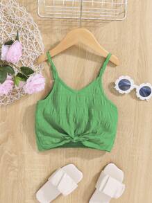 SHEIN 小女童下擺打結吊帶上衣 - 綠色 - 查看 1