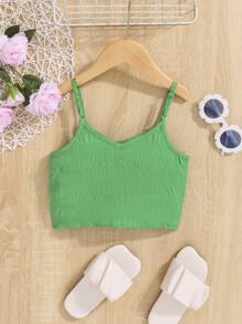 SHEIN 小女童下擺打結吊帶上衣 - 綠色 - 查看 2